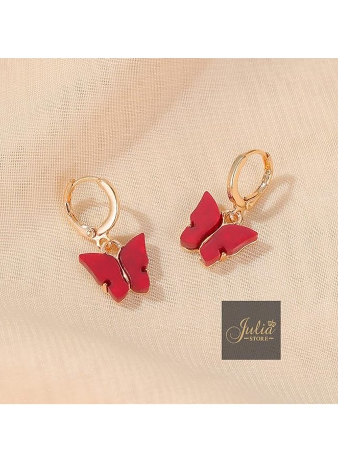 Julia Store Boho Butterfly Drop Dangle Earrings Red Butterfly Huggie Hoop Earrings Tiny Butterfly Earrings Gold Drop Earrings Jewelry for Women and Girls By Julia Store  - Image 4