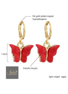 Julia Store Boho Butterfly Drop Dangle Earrings Red Butterfly Huggie Hoop Earrings Tiny Butterfly Earrings Gold Drop Earrings Jewelry for Women and Girls By Julia Store  - Image 2