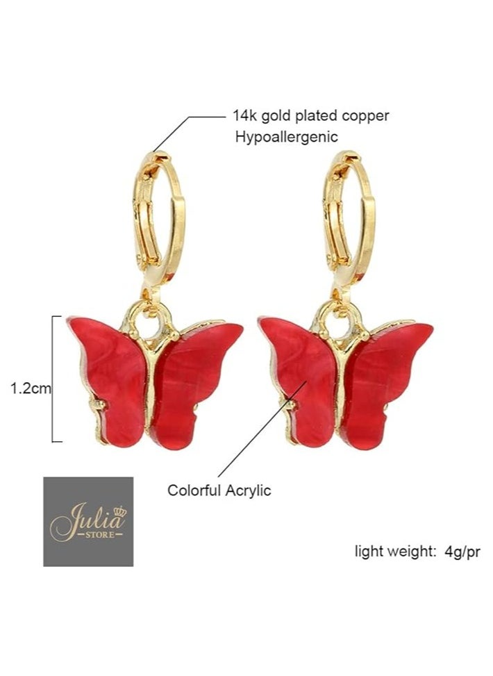 Julia Store Boho Butterfly Drop Dangle Earrings Red Butterfly Huggie Hoop Earrings Tiny Butterfly Earrings Gold Drop Earrings Jewelry for Women and Girls By Julia Store  - Image 2