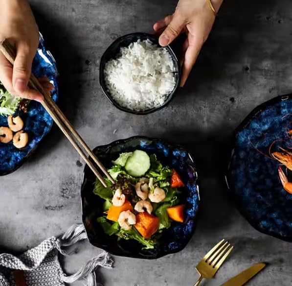 I Mahal طقم عشاء فخم من البورسلين الأزرق I Mahal 7 قطع، طقم أواني للطعام والهدايا - Image 2