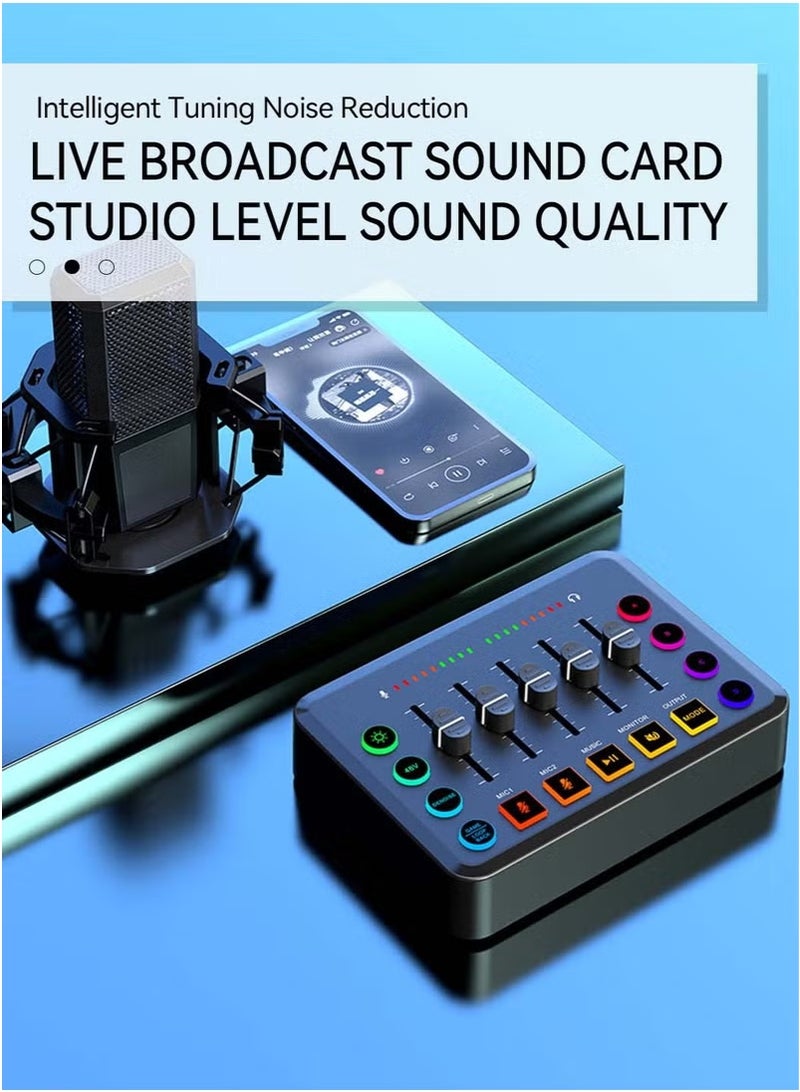 WALALLA Sound Card Podcast Equipment,DJ Mixer,Professional Audio Mixer,Suitable for Live Broadcast/Podcast/Youtube/PC/Karaoke (Black) - Image 3