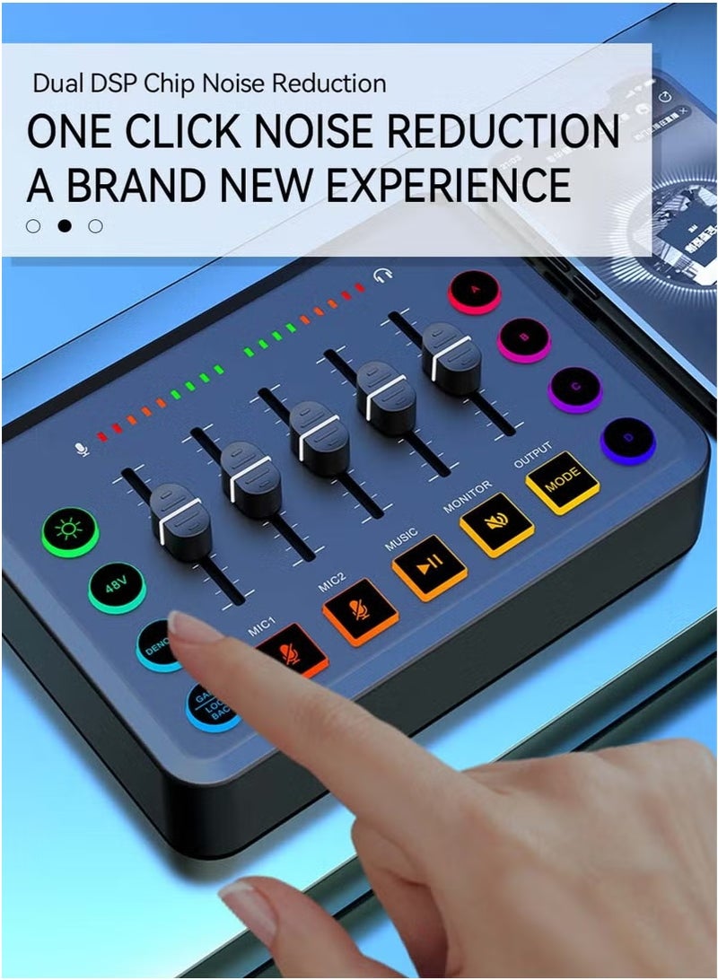 WALALLA Sound Card Podcast Equipment,DJ Mixer,Professional Audio Mixer,Suitable for Live Broadcast/Podcast/Youtube/PC/Karaoke (Black) - Image 5