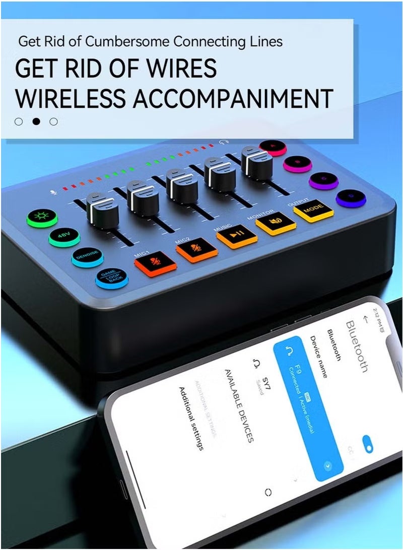 WALALLA Sound Card Podcast Equipment,DJ Mixer,Professional Audio Mixer,Suitable for Live Broadcast/Podcast/Youtube/PC/Karaoke (Black) - Image 4