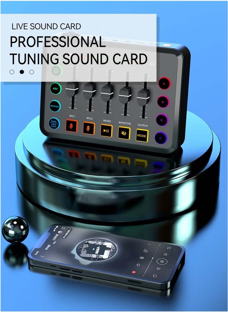 WALALLA Sound Card Podcast Equipment,DJ Mixer,Professional Audio Mixer,Suitable for Live Broadcast/Podcast/Youtube/PC/Karaoke (Black) - Image 2