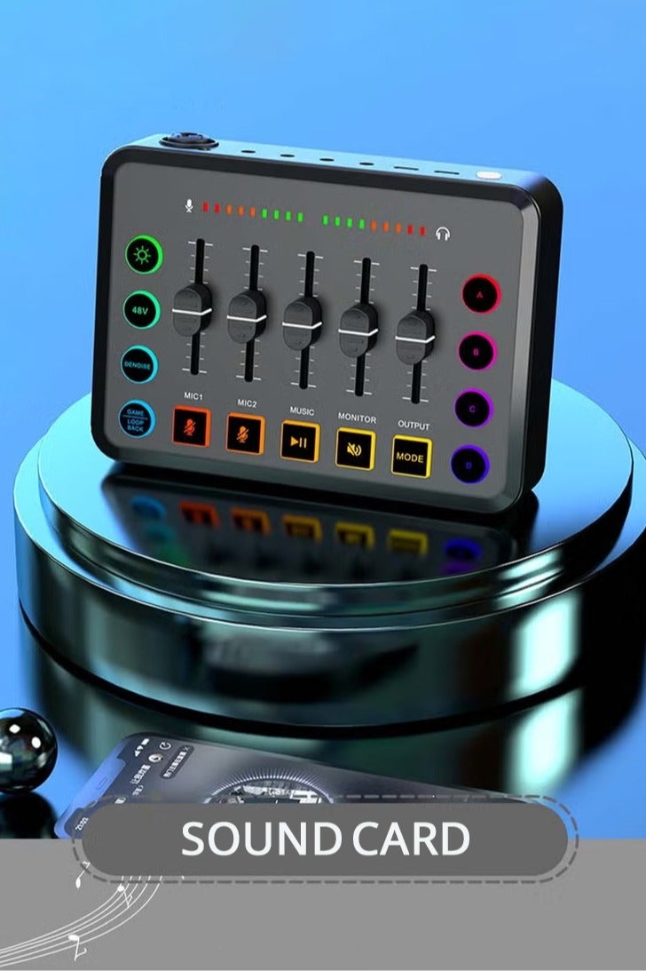 WALALLA Sound Card Podcast Equipment,DJ Mixer,Professional Audio Mixer,Suitable for Live Broadcast/Podcast/Youtube/PC/Karaoke (Black) - Image 1