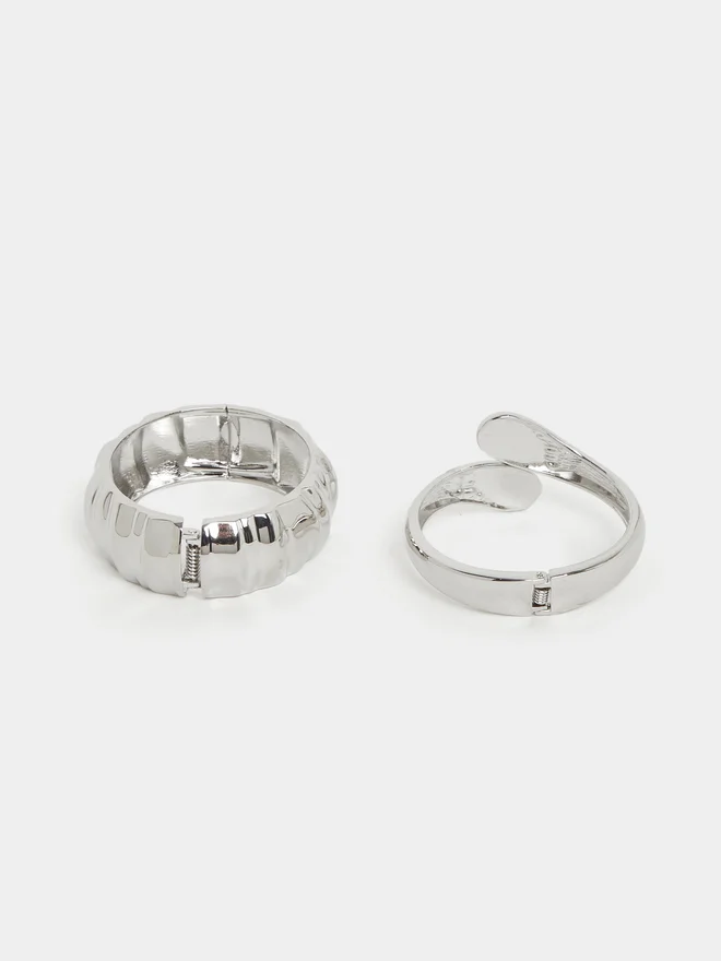 Styli Styli Set of 2 - Silver Plated Bangle and Cuff Bracelet