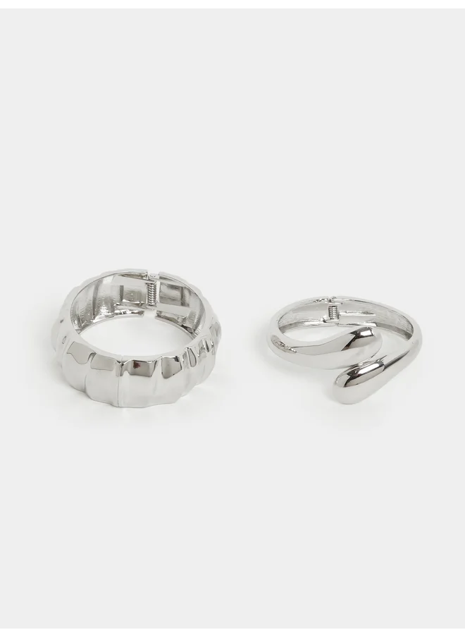 Styli Styli Set of 2 - Silver Plated Bangle and Cuff Bracelet