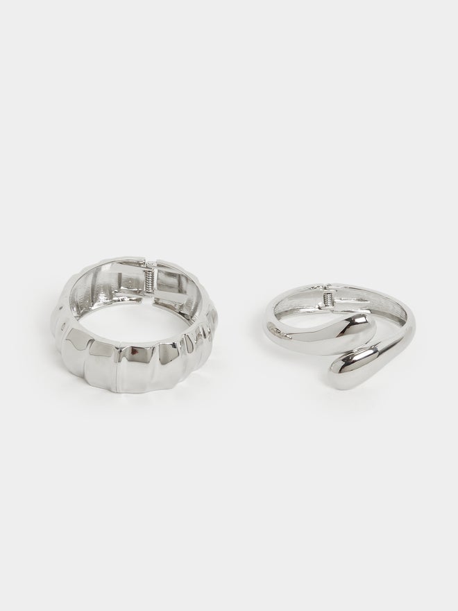 Styli Styli Set of 2 - Silver Plated Bangle and Cuff Bracelet  - Image 2