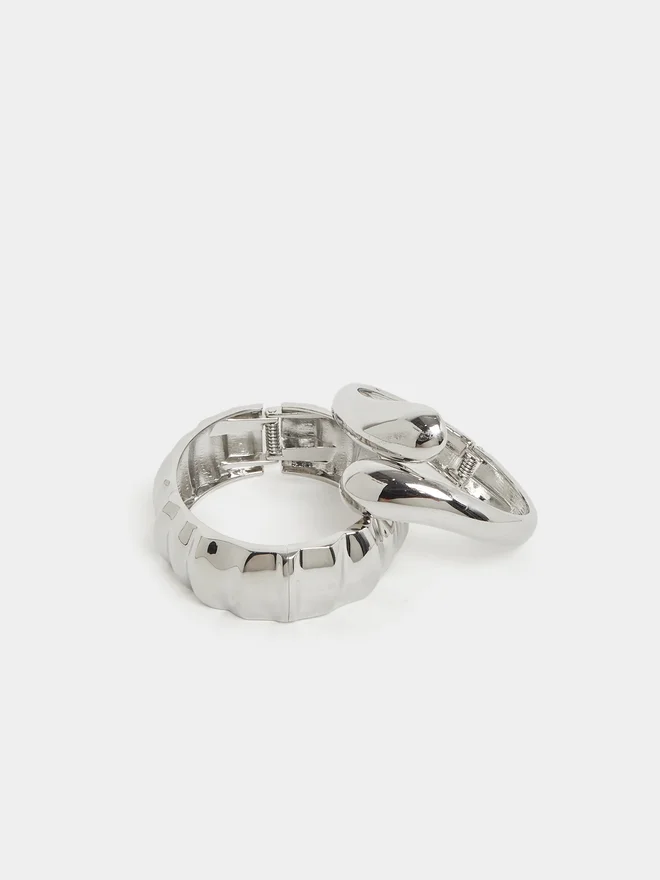Styli Styli Set of 2 - Silver Plated Bangle and Cuff Bracelet