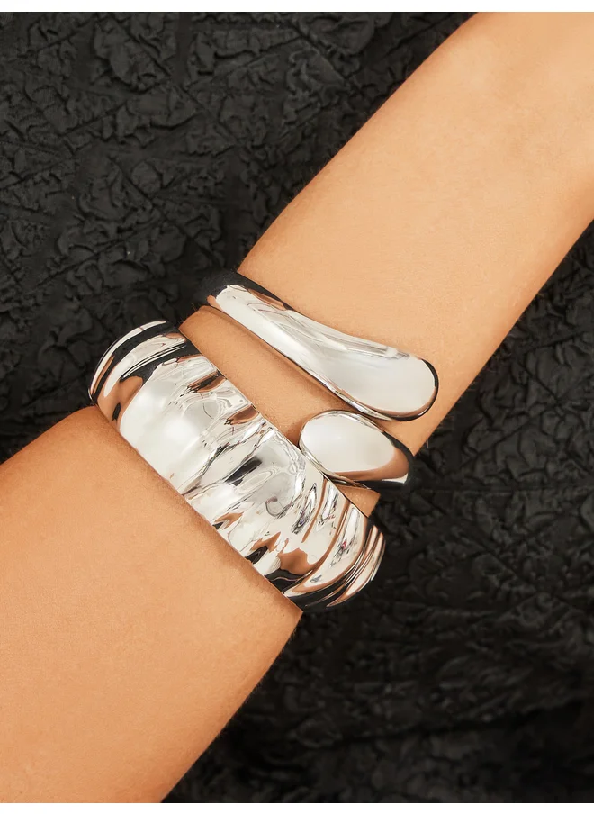 Styli Styli Set of 2 - Silver Plated Bangle and Cuff Bracelet