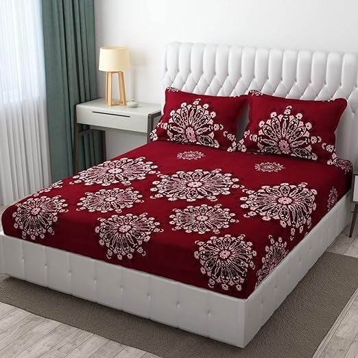 BLUEDOT BLUEDOT Premium Glace Cotton Elastic Fitted Bedsheets for Double Bed with 2 Pillow Covers 160 TC Supersoft WrinkleFree Bed Cover Size 72x786 inches Multi  - Image 1