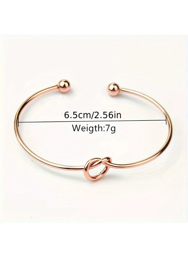 Goolsky Knot Decor Cuff Bangle, Geometric Twist Design Cuff Open Bracelet - Image 2