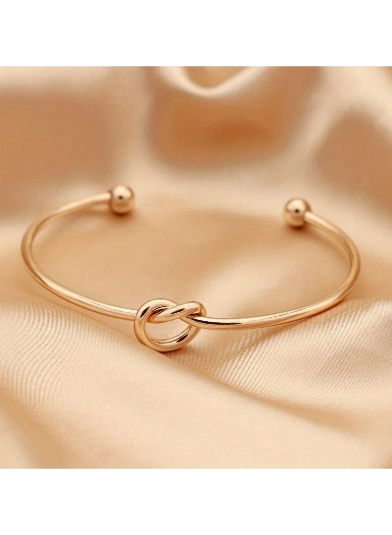 Goolsky Knot Decor Cuff Bangle, Geometric Twist Design Cuff Open Bracelet - Image 1
