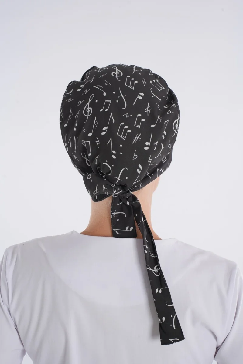 Nur Medikal Giyim Nur Medical Clothing Black Note Patterned Hijab Doctor Nurse Hospital Chef Surgical Bonnet