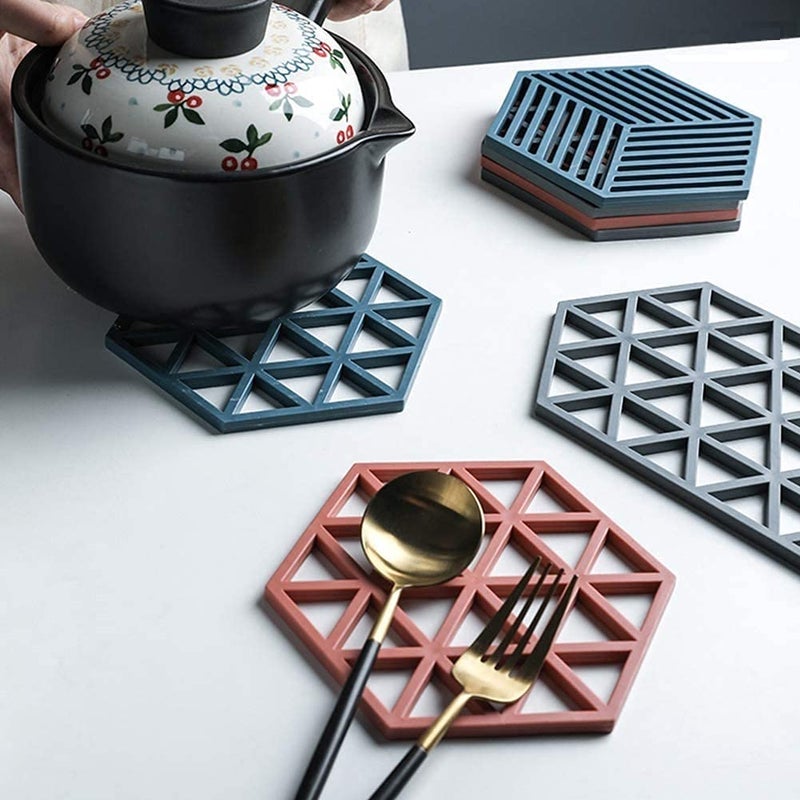 OLWICK OLWICK® 9 PCS Silicone Table Mats Heat Trivet Mat Insulated Flexible Durable Non Slip Coasters Kitchen Table Protector Mat for Bowl Dishes Home Kitchen Restaurant (Random Pattern & Color) - Image 4
