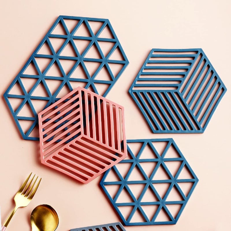 OLWICK OLWICK® 9 PCS Silicone Table Mats Heat Trivet Mat Insulated Flexible Durable Non Slip Coasters Kitchen Table Protector Mat for Bowl Dishes Home Kitchen Restaurant (Random Pattern & Color) - Image 2