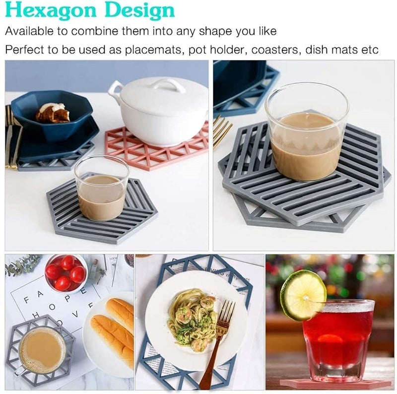 OLWICK OLWICK® 9 PCS Silicone Table Mats Heat Trivet Mat Insulated Flexible Durable Non Slip Coasters Kitchen Table Protector Mat for Bowl Dishes Home Kitchen Restaurant (Random Pattern & Color) - Image 5