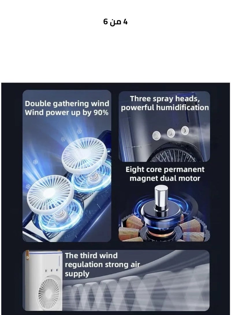 lynx Dual-ended portable mist fan with remote control - tower mist fan with 90-degree rotation, - small desktop air distributor, 280ml water tank, 3 air speeds and 3 cooling mist modes, 90-degree left and right rotation, portable air conditioner with 7 LED lights for rooms, homes, and offices - Image 3
