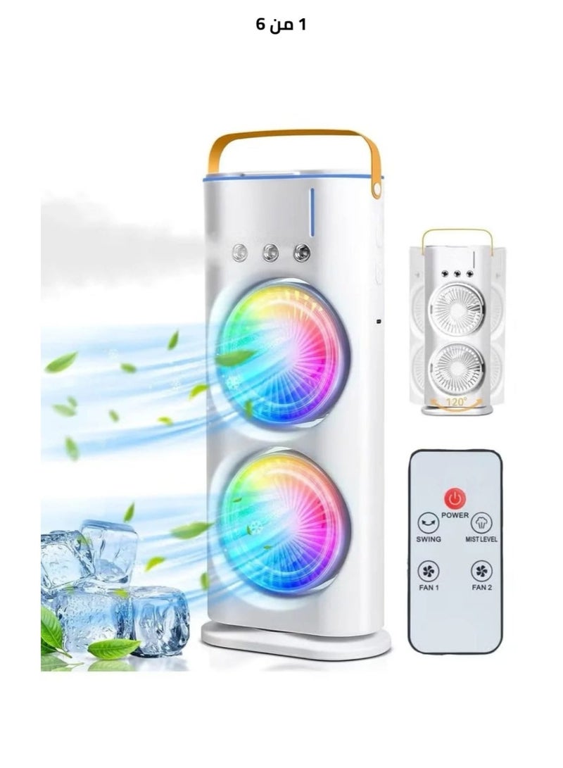 lynx Dual-ended portable mist fan with remote control - tower mist fan with 90-degree rotation, - small desktop air distributor, 280ml water tank, 3 air speeds and 3 cooling mist modes, 90-degree left and right rotation, portable air conditioner with 7 LED lights for rooms, homes, and offices - Image 2