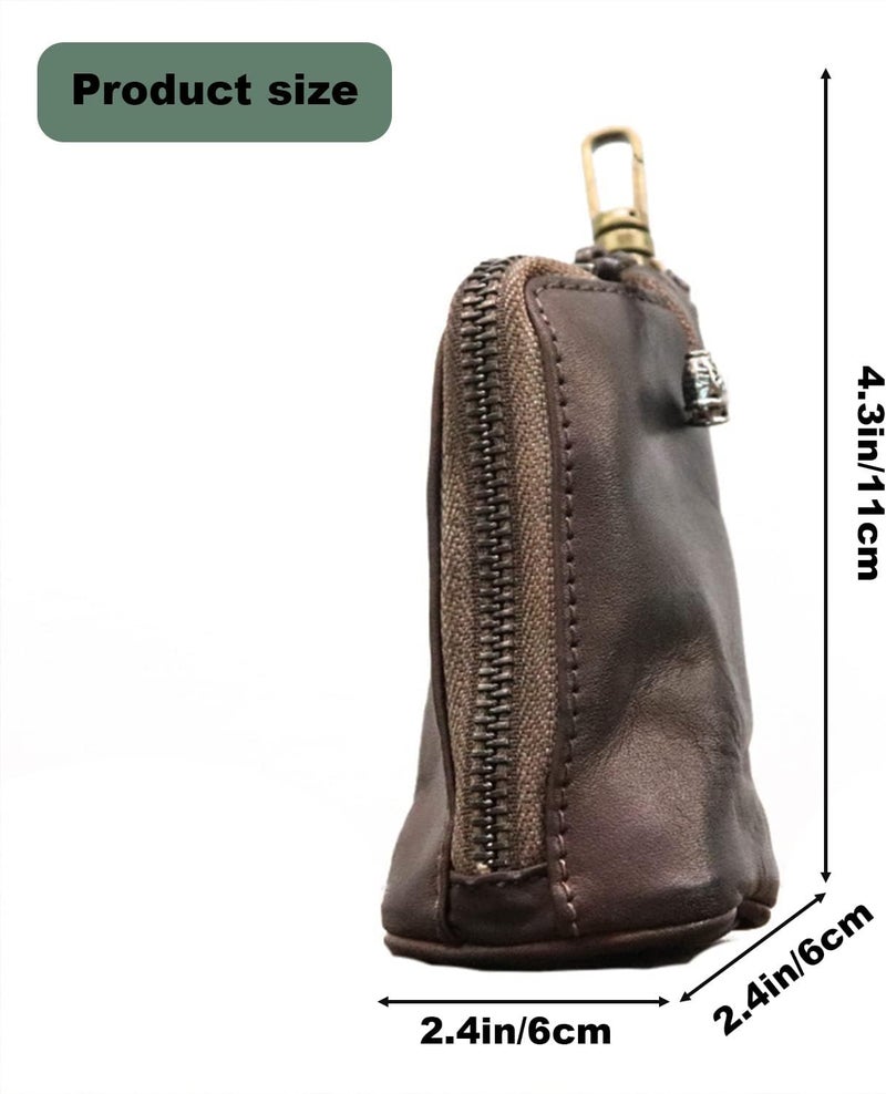 LFWATAXY - Bolsa de piel medieval con cierre para monedas, piel de vacuno auténtico, hecho a mano, organizador de monedas, soporte para cambios, llavero para hombres y mujeres, Marrón, Art Doce - Image 4