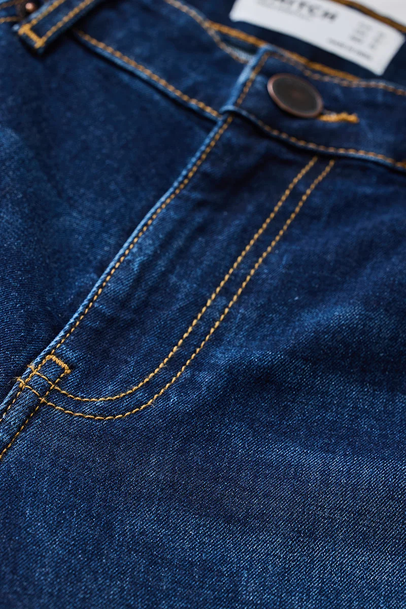 سنيتش Dark Blue Solid Tapered Casual Jeans