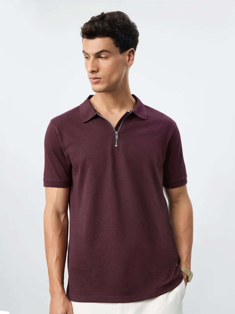 The Souled Store Popcorn: Men and Boys Short Sleeves Polo Collar Textured Knit Cotton Regular Fit Lightweight Breathable All-Season Polo T-Shirt for Casual and Business Wear