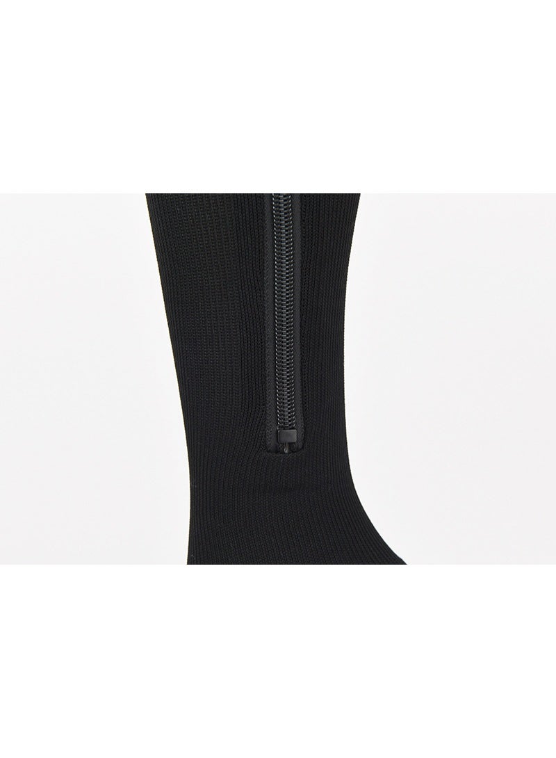 جوارب للركبة مع سحاب، تصميم مفتوح من الأمام （أسود-XXL-XL） - Image 2