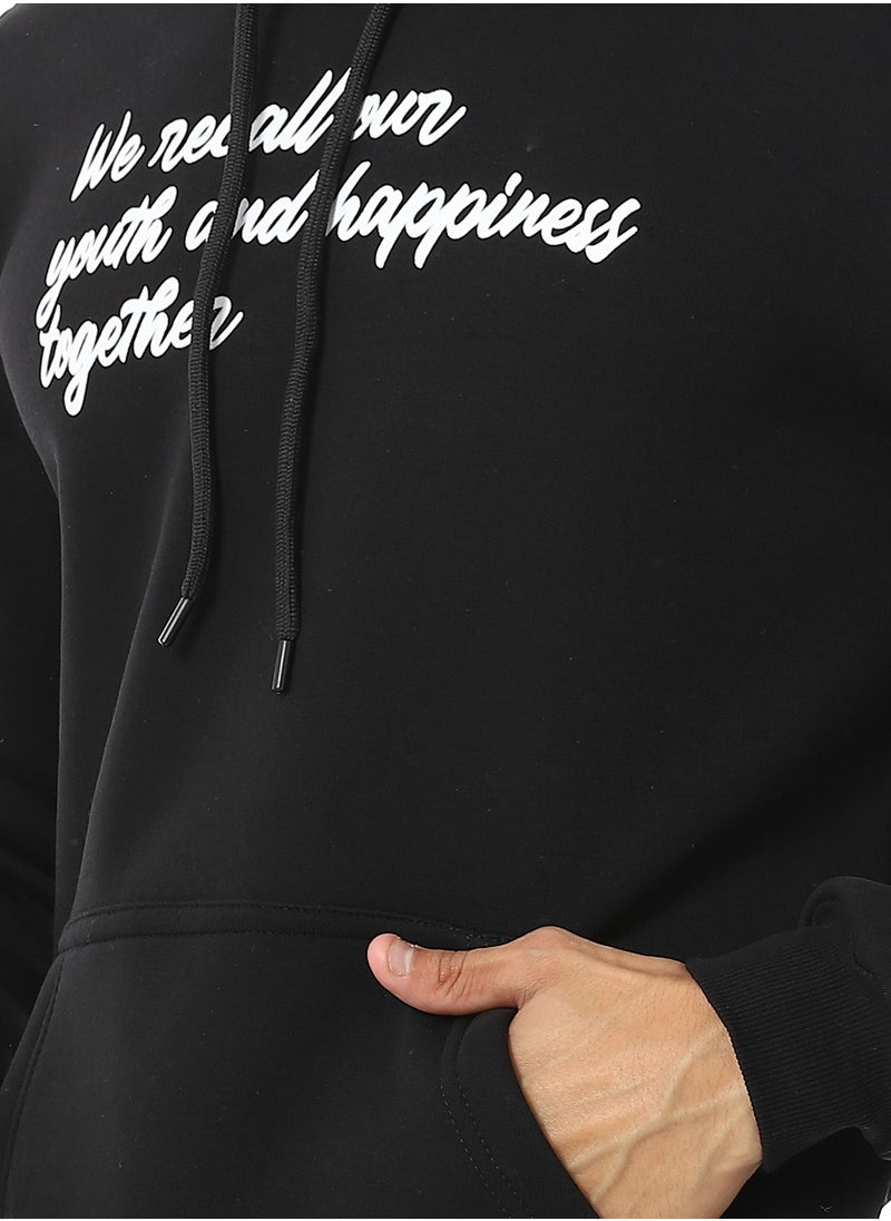 Andora - Kangaroo Pockets Fleeced Hoodie_Shadow Black - Image 1