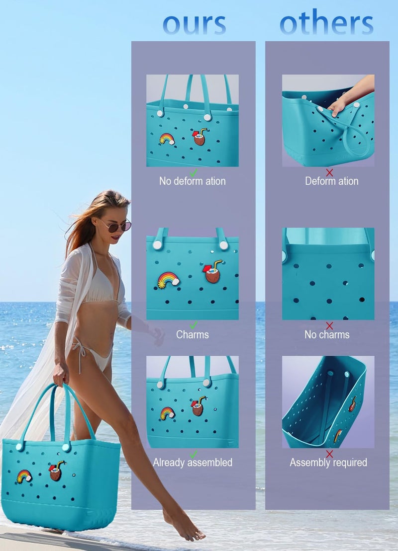 Baonat Beach Bag Rubber Tote Bag - Waterproof Travel Bag for Women Washable Tote Bag Handbag for Sports Beach Market Pool (Lake Green, X-Large) - Image 4