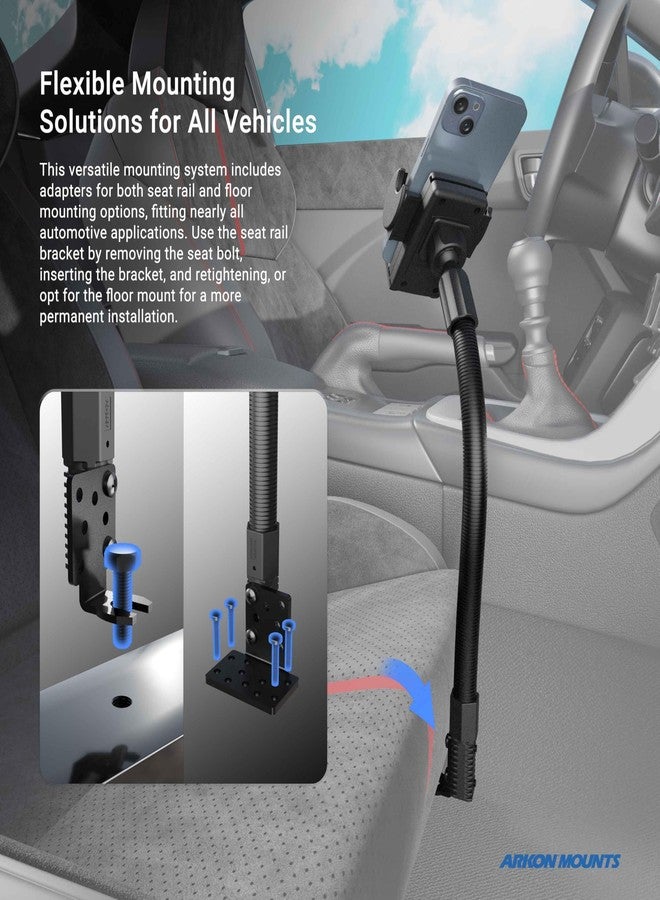Arkon Mount Car or Truck Seat Rail/Floor Phone Mount | Universal Compatible | Flexible Gooseneck | Easy Installation | Truck Phone Mount | Phone Holder Fits iPhone, Galaxy, Note and more - Image 4