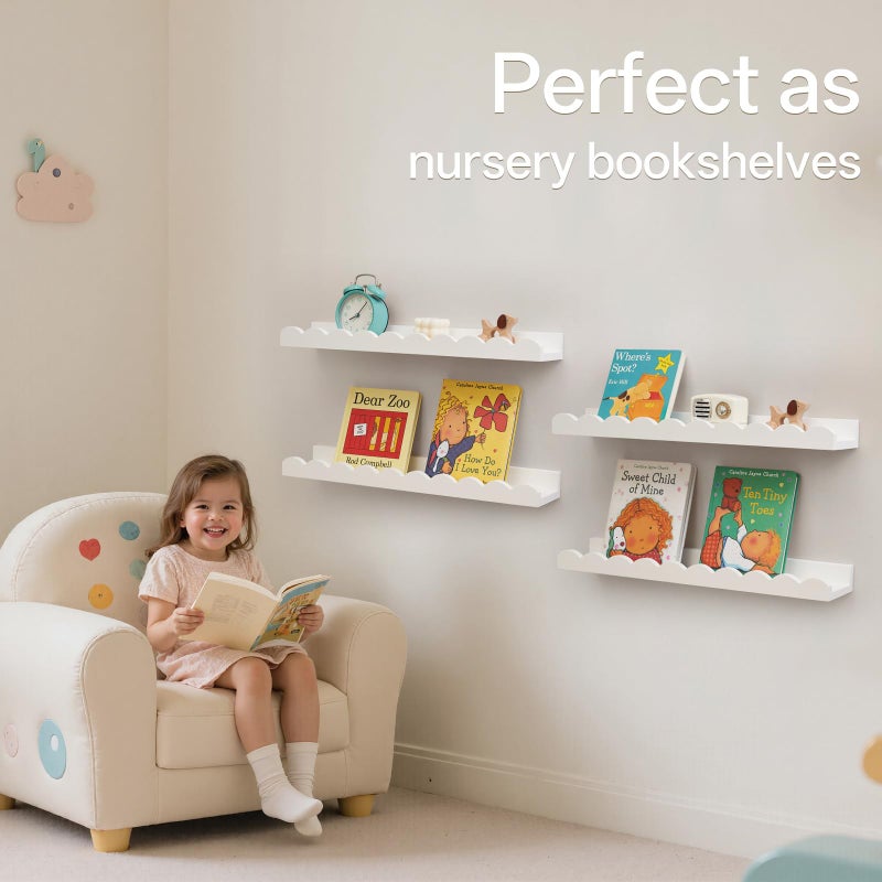Conamily Nursery Book Shelves, Scalloped Floating Shelves 24inch Set of 2 Solid Pine Wood Wall Mounted Bookshelf with Wave Lip for Bedroom Kids, Toddler Room, Baby Room - Image 3