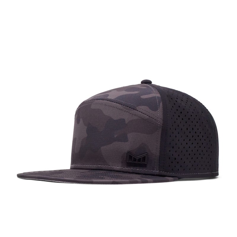 melin Trenches Icon Hydro, Black Camo, Men's Performance Snapback Hats, Water-Resistant Fitted Flat Bill Baseball Caps for Men & Women, Golf, Running, or Workout Hat, Medium-Large - Image 1