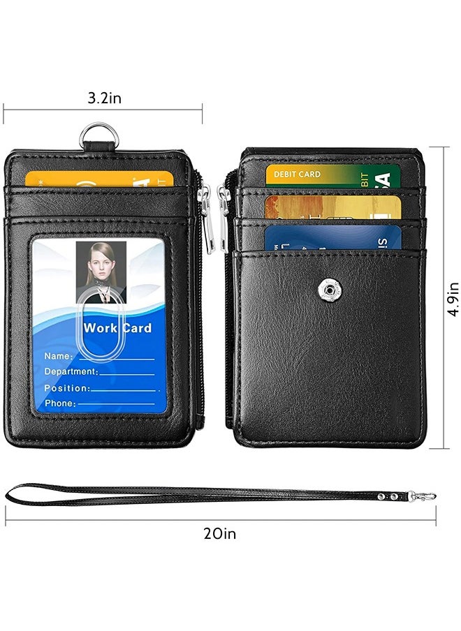 Generic Badge Holder with Zipper, PU Leather ID Badge Card Holder Wallet with 5 Card Slots, 1 Side RFID Blocking Pocket and 20 inch Neck Lanyard Strap for Offices ID, School ID, Driver Licence (Black)  - Image 4