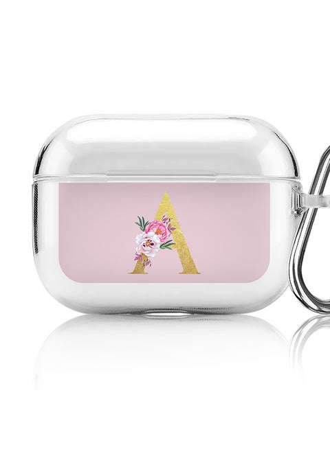 Classic Clear printed Case for Apple AirPods Pro 2nd Generation Thin Transparent Cover - Custom Monogram Initial Letter Floral Pattern Alphabet - A (Pink )