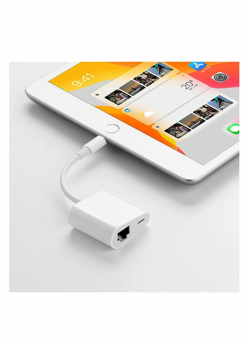 Generic - Lightning to RJ45 Ethernet LAN Network Adapter with Charge Port for Select iPhone, for iPad Models 100Mbps Charging Plug and Play - Image 1