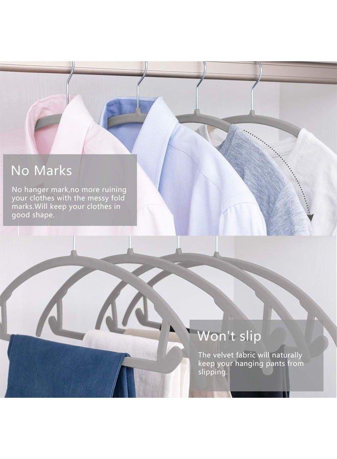 Hihonor Pack of 20 Premium Velvet Hangers, Heavyduty Non Slip No Shoulder Bump Suit Hangers, Chrome Hooks, Space Saving Clothes Hangers, Rounded Hangers for Coat, Sweater, Jackets, Pants (Grey) - Image 3