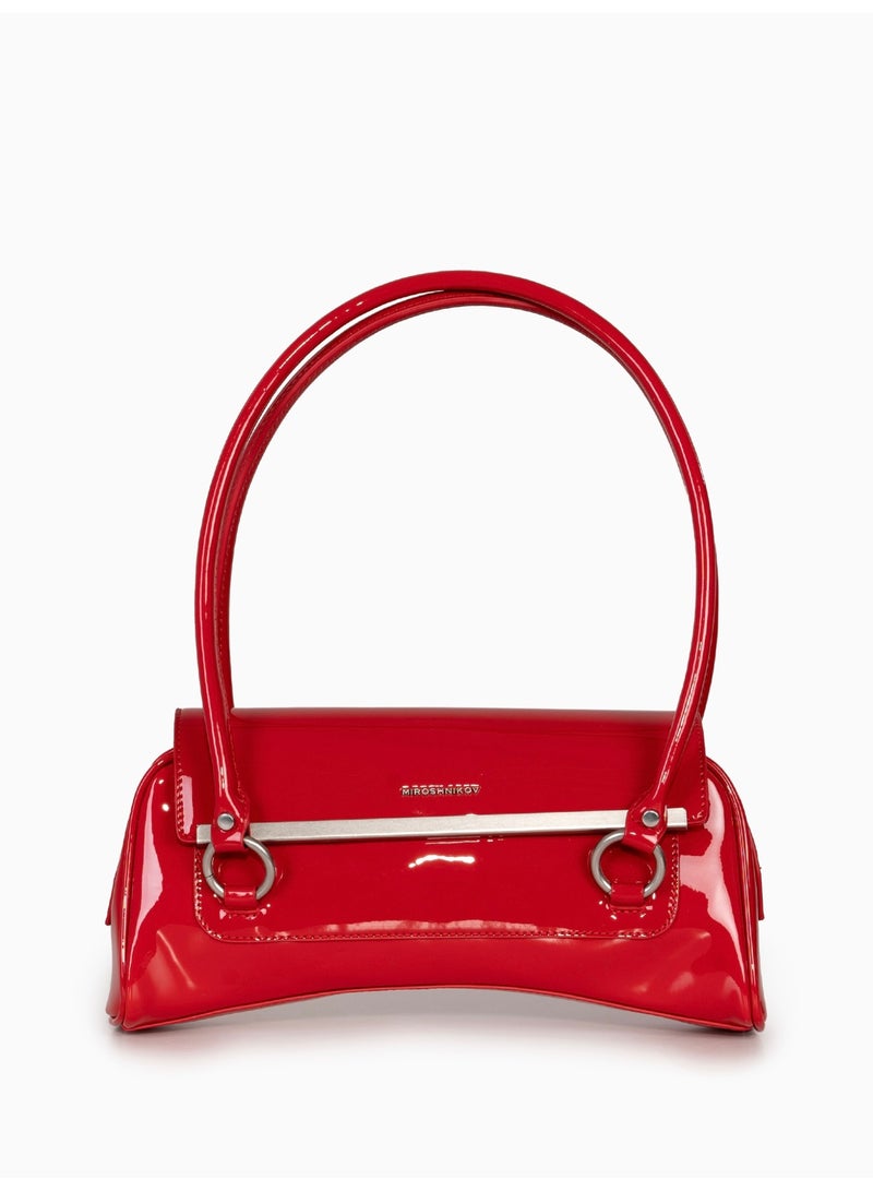 Miroshnikov Women’s Baguette Shoulder Bag, Glossy PU Leather Evening Purse, Designer Crinkle Effect Handbag, Zipper Closure Clutch, Stylish Underarm Bag for Work, Party & Daily Use - Red - Image 1