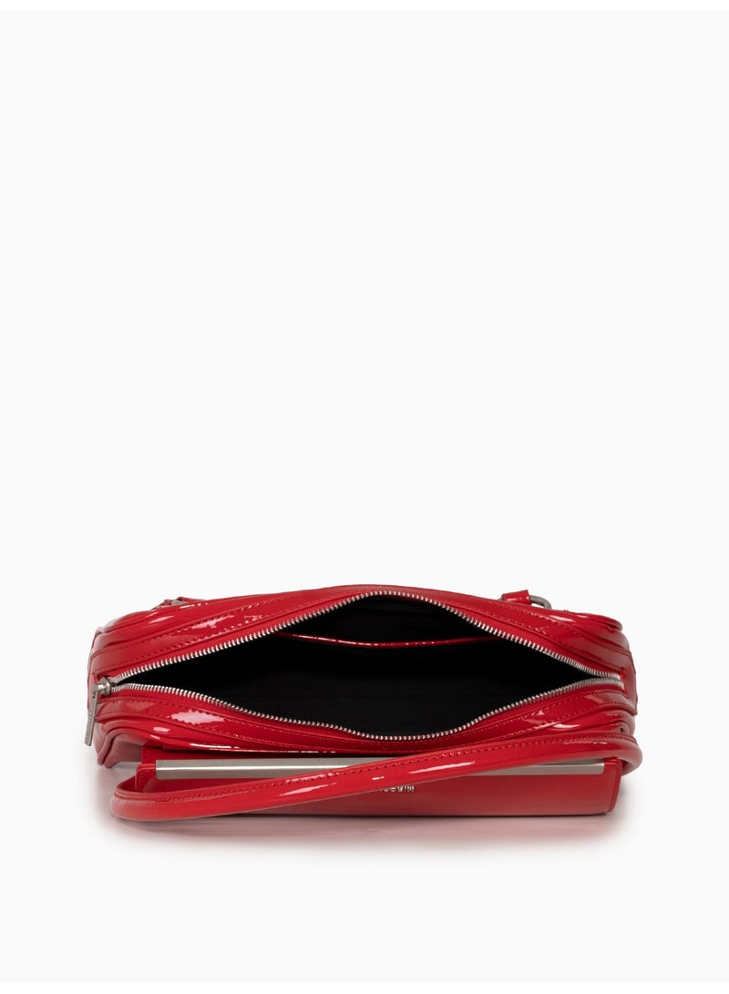 Miroshnikov Women’s Baguette Shoulder Bag, Glossy PU Leather Evening Purse, Designer Crinkle Effect Handbag, Zipper Closure Clutch, Stylish Underarm Bag for Work, Party & Daily Use - Red - Image 2