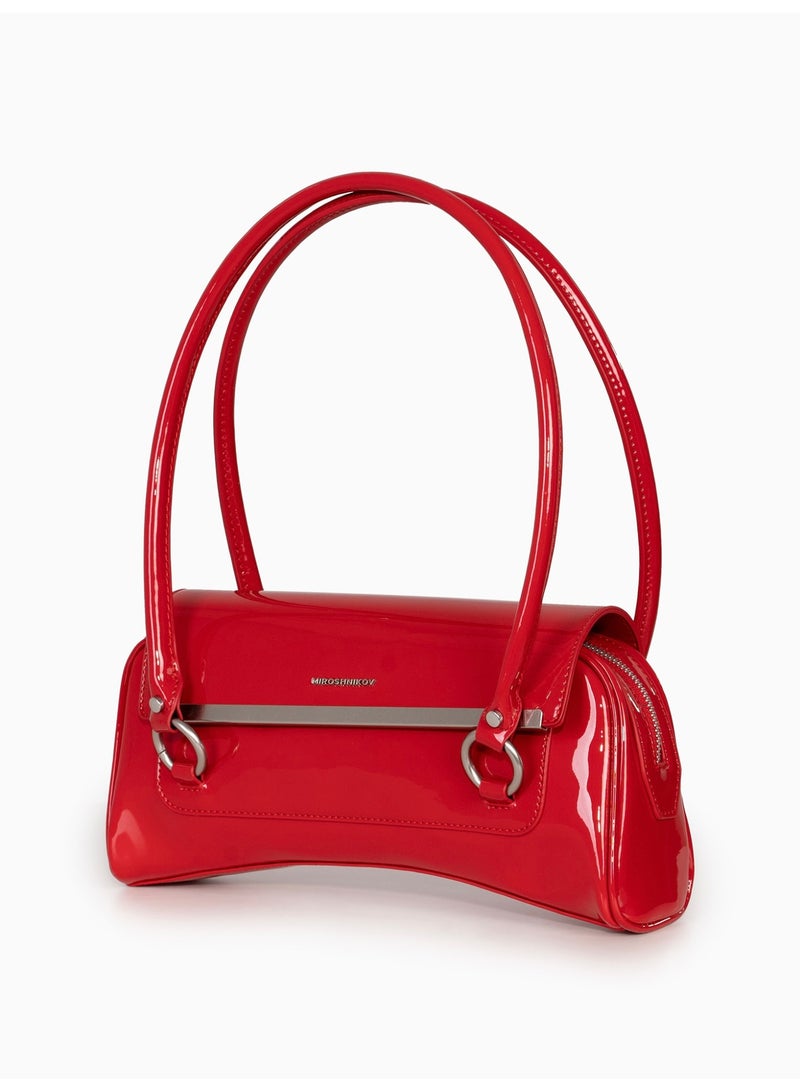 Miroshnikov Women’s Baguette Shoulder Bag, Glossy PU Leather Evening Purse, Designer Crinkle Effect Handbag, Zipper Closure Clutch, Stylish Underarm Bag for Work, Party & Daily Use - Red - Image 3