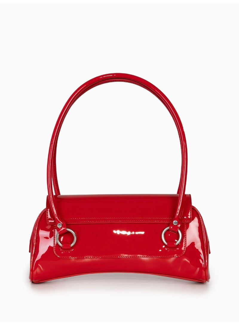 Miroshnikov Women’s Baguette Shoulder Bag, Glossy PU Leather Evening Purse, Designer Crinkle Effect Handbag, Zipper Closure Clutch, Stylish Underarm Bag for Work, Party & Daily Use - Red - Image 4