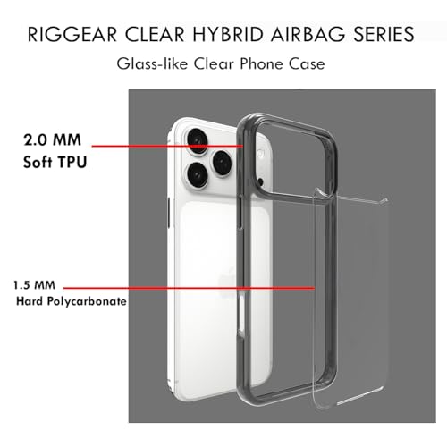 RIGGEAR Shockproof Clear Hybrid Armor Back Cover Case for iPhone 17 Pro Max (Clear-Black Bumper and Transparent PC) - Image 4