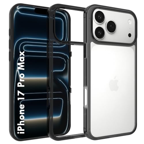 RIGGEAR Shockproof Clear Hybrid Armor Back Cover Case for iPhone 17 Pro Max (Clear-Black Bumper and Transparent PC) - Image 1