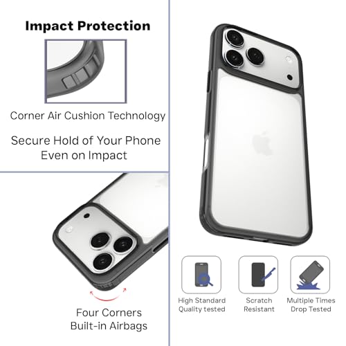 RIGGEAR Shockproof Clear Hybrid Armor Back Cover Case for iPhone 17 Pro Max (Clear-Black Bumper and Transparent PC) - Image 3