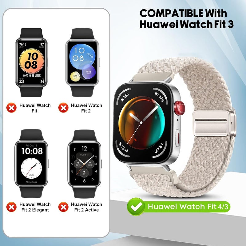 Compatible with Huawei Watch Fit 4 Pro/4/3 Nylon Strap for Women Men, Adjustable Soft Breathable Elastic Sport Strap for Huawei Watch Fit 4 Pro/4/3 - Image 2