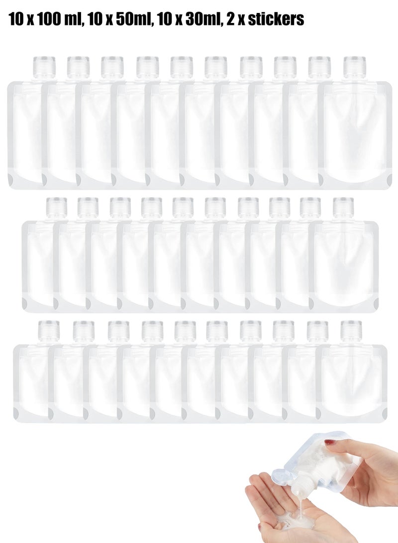 30Pcs Travel Pouches for Toiletries, Refillable Travel Size Containers Leak Proof Squeeze Pouches Empty Travel Liquid Container for Shampoo Conditioner Lotion Soap - Image 1