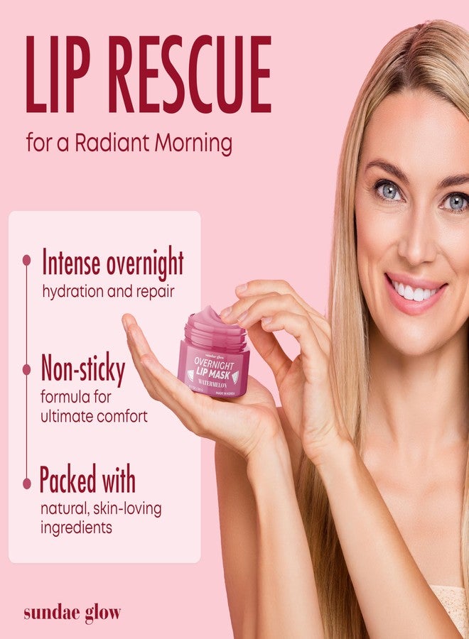 Sundae Glow قناع شفاه سانداي جلو بالبطيخ - مُختَبَر من قِبَل أطباء الجلدية، مُضاد للشيخوخة، مُستحضر كوري للعناية بالبشرة، ترطيب عميق، مُرمِّم للشفاه طوال الليل - نباتي، مُستحضر تجميل نظيف، 95% طبيعي، لم يُجرَّب على الحيوانات - عبوة واحدة - Image 2