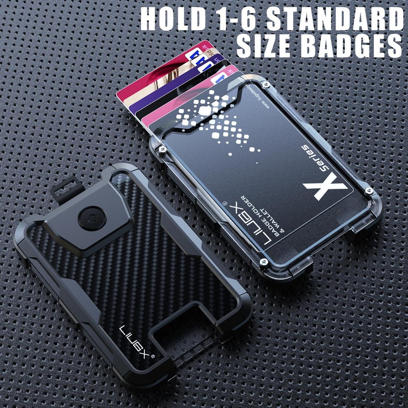 LIUGX Carbon Fiber Badge Holder, No-Clip Version, ID Card Holder,Heavy Duty Id Holder (Holds 6 Cards),for Office Police Worker Outdoor,Black - Image 3