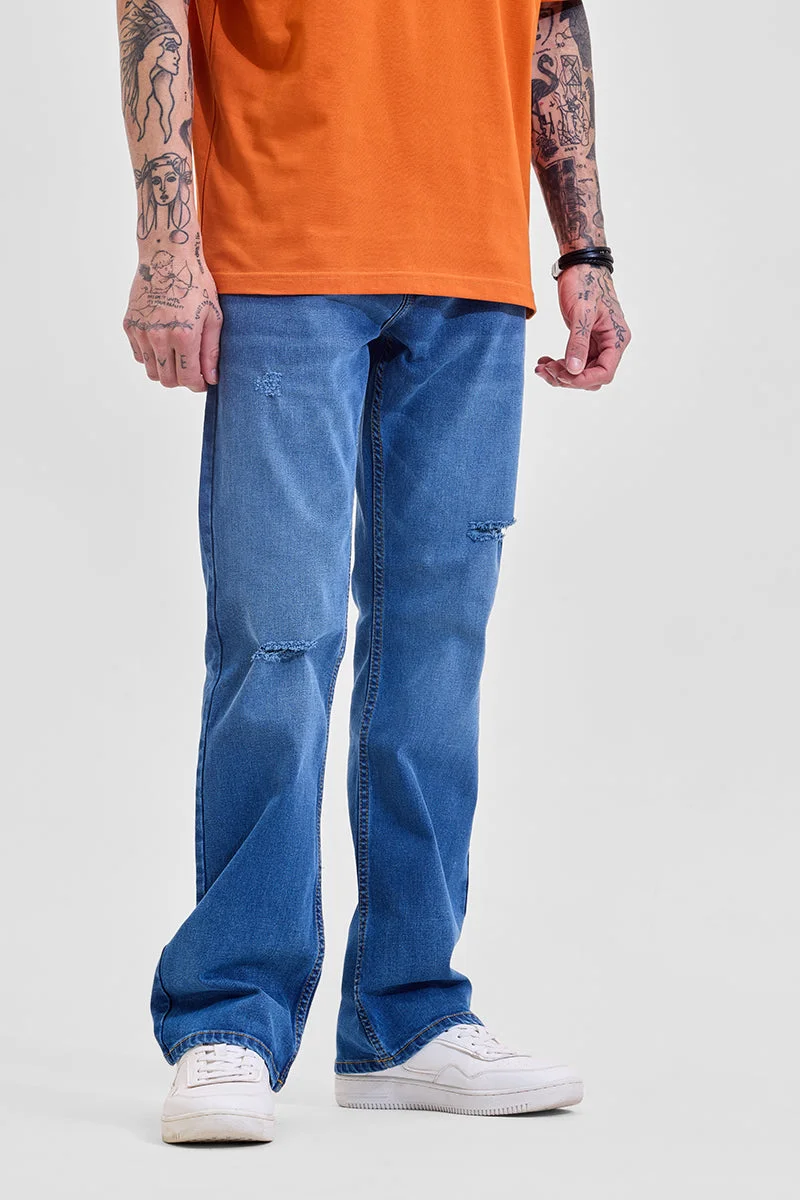 SNITCH Medium Blue Solid Flared Fit Casual Jeans