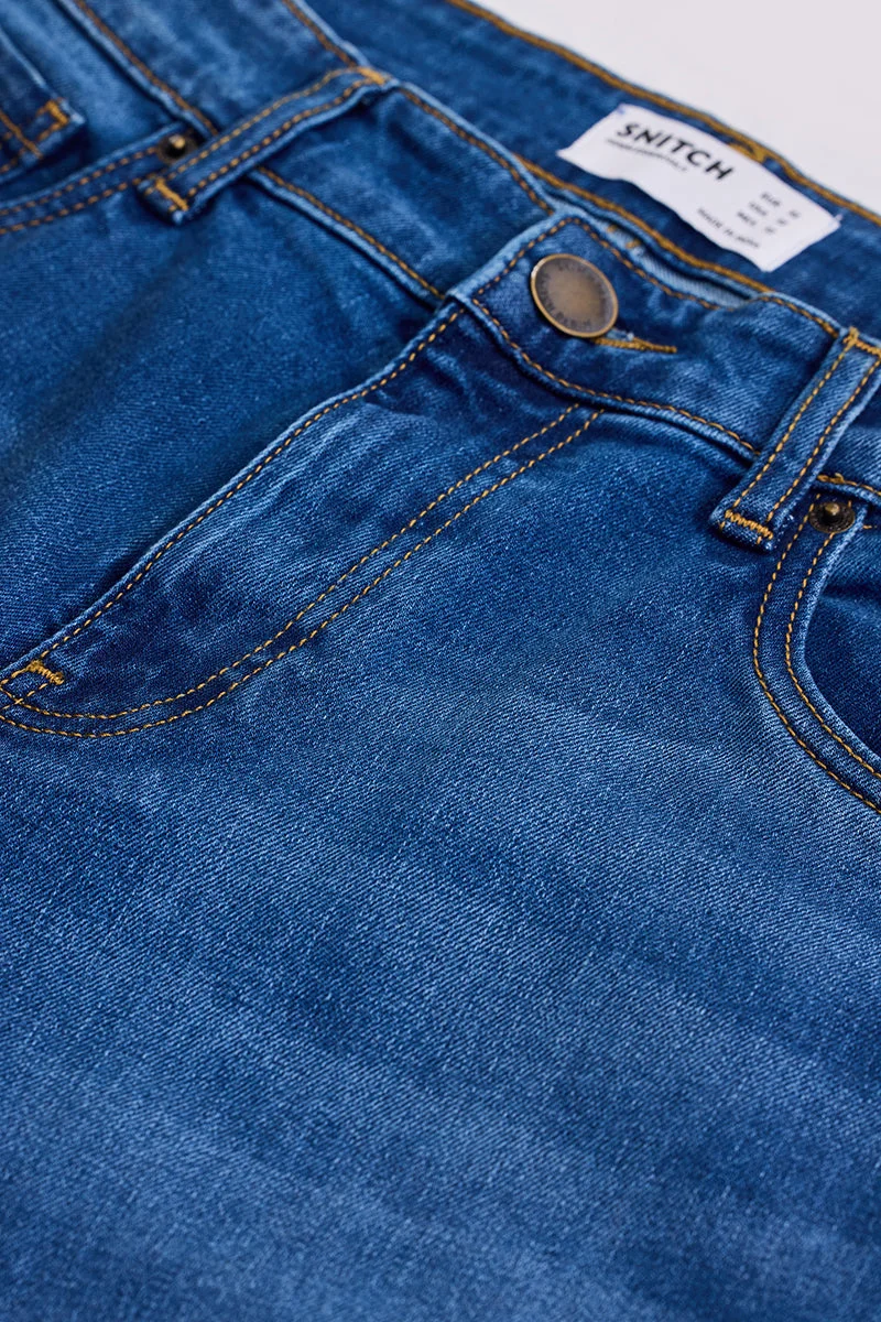 SNITCH Medium Blue Solid Flared Fit Casual Jeans