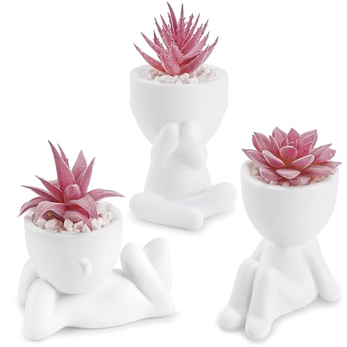 Der Rose 3 Pcs Fake Succulents Plants Artificial Pink Room Office Desk Decor for Women - Image 1